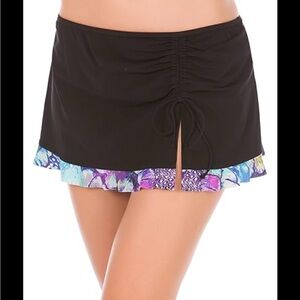 NWT Profile by Gottex Women's Black and Multicolor Swim Skirt with ruffle Sz 16
